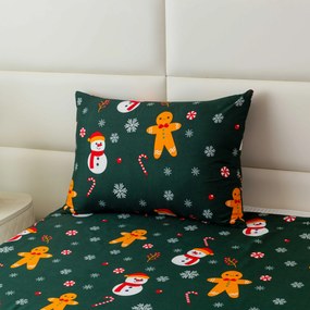 Obliečky z mikrovlákna SNOWMAN AND GINGERBREAD zelené Rozmer obliečky: 70 x 90 cm | 140 x 200 cm