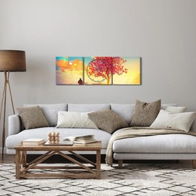 Obraz stromu na kopci (s hodinami) (90x30 cm)