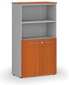 Kombinovaná kancelárska skriňa PRIMO GRAY, dvere na 2 poschodia, 800 x 420 x 1434 mm, sivá/čerešňa