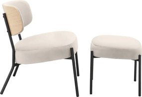 Krémovobiele zamatové kreslo s podnožkou Jerry – Støraa