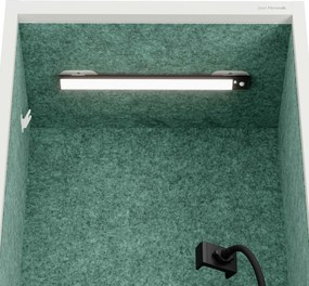 Akustická kabína SALLY MentalBox 600 mm – biely korpus, zelené sedadlo