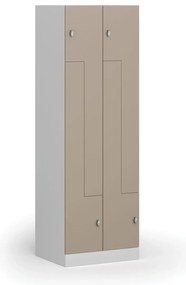 Kovová šatníková skrinka S1 Z, 4 oddiely, 1850 x 600 x 500 mm, demont, otočný zámok, béžové dvere