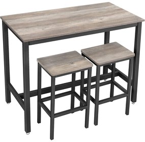 Barový stôl s 2 barovými stoličkami, 120 x 90 x 60 cm, greige a čierna farba | VASAGLE