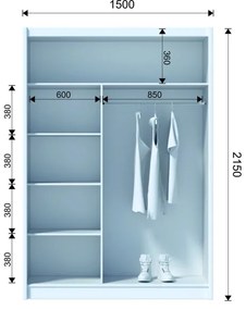 Šatní skriňa so zrkadlom SABRINA 150x215 cm dub sonoma