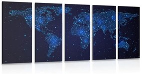 5-dielny obraz mapa sveta s nočnou oblohou - 200x100