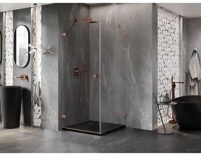 Mexen Lunar-B, výklopný sprchový kút ľavý 80 x 80 cm, 8mm číre sklo, profil medená matná, 832-080-080-65-00-L