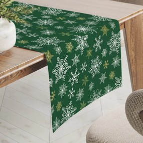 Biante Bavlnený behúň na stôl Sandra SA-703 Vianočné vločky na zelenom 35x120 cm