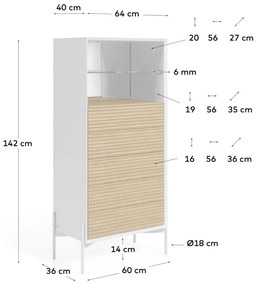 Dizajnová vitrína MARIELLE 64x143 cm v prírodnej jaseňovej dýhe