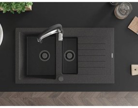 Mexen Matias, granitový drez 900x505x200 mm, 1,5-komorový a drezová batéria Aster, čierna škvrnitá, 6502-76-73450-07-B