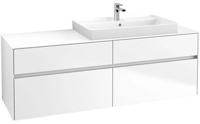 VILLEROY &amp; BOCH Collaro závesná skrinka pod umývadlo na dosku (umývadlo vpravo), 4 zásuvky, s LED osvetlením, 1600 x 500 x 548 mm, White Matt, C027B0MS