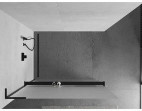 Mexen Kioto+ L, sprchová zástena Walk-In s poličkou a vešiakom 110 x 200 cm, 8mm sklo námraza, čierny profil, 800-110-123-70-30
