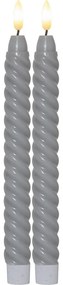 Súprava 2 sivých voskových LED sviečok Star Trading Flamme Swirl Antique, výška 25 cm