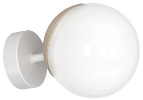 Nástenné svietidlo Sfera, 1x biele sklenené tienidlo, w/drevo
