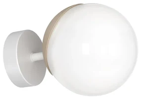 Nástenné svietidlo Sfera, 1x biele sklenené tienidlo, w/drevo