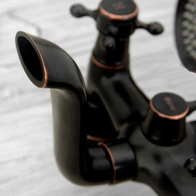 Rea Retro, vaňová batéria s ručnou sprchovou súpravou, čierna matná-mosadzná, REA-B0224