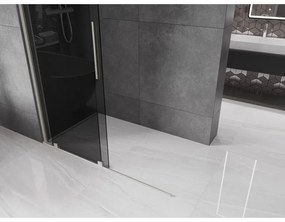 Mexen Velar, sprchová zástena s posuvnými dverami Walk-in 160 x 200 cm, 8mm šedé sklo, brúsená oceľ, 871-160-000-43-97