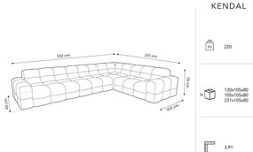 Sivá zamatová rohová pohovka (pravý roh) Kendal - Micadoni Home