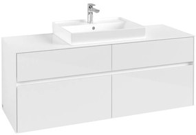 VILLEROY &amp; BOCH Collaro závesná skrinka pod umývadlo na dosku (umývadlo v strede), 4 zásuvky, 1400 x 500 x 548 mm, Glossy White, C08400DH