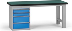 Pracovný stôl do dielne G8, 1800 x 750 x 800 mm, 1x kontejner, 4 zásuvky, modrá