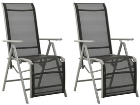 Sklápacie záhradné stoličky 2 ks hliník a textilén strieborné
