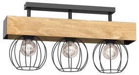 Prisadený luster MENTON 3xE27/15W/230V čierna/hnedá/dub