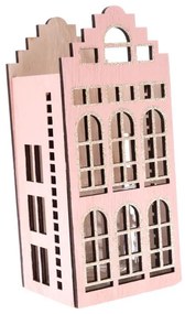 svietnik - drevený domček, ružový 10x22,5x9 cm