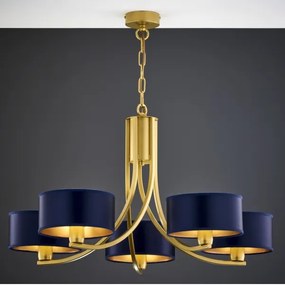 Jupiter 2094 - Závesný luster na reťazi ARTHUR 5xE27/15W/230V modrá/zlatá