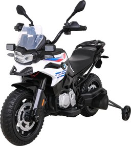 Ramiz Detský motocykel na batérie BMW F850 GS biely + pomocné kolieska + audio LED + pomalý štart + EVA