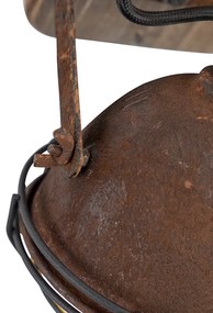 Sklápateľné priemyselné reflektorové svetlo hrdzavohnedé s dreveným podstavcom - Gina