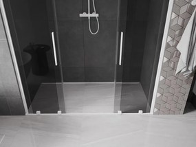Mexen Velar Duo, posuvné sprchové dvere do otvoru 200 cm, 8mm šedé sklo, biela matná, 871-200-000-42-20