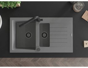 Mexen Matias, granitový drez 900x505x200 mm, 1,5-komorový a čierna batéria Duero, šedá, 6502-71-671600-70-B