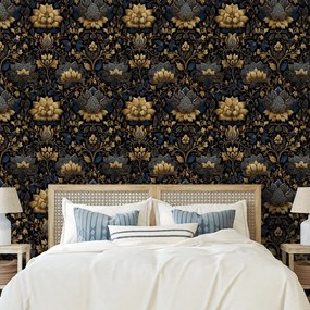 Samolepiaca fototapeta zlaté kvety na tmavom pozadí