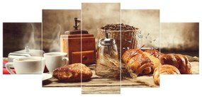 Gario Obraz s hodinami Chutné raňajky - 5 dielny Rozmery: 150 x 70 cm