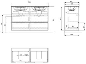 Sapho Sapho, CIRASA umývadlová skrinka 118,4x75x46cm, 3x zásuvka, dub alabama, CR121-2222-31