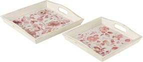 2ks drevený podnos s kvetinovým dekorom Tray Roses - 39*39*5/ 35*35*4 cm