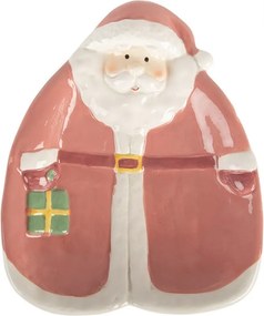 Ružový dezertný keramický tanierik Santa Claus - 20*16*4 cm
