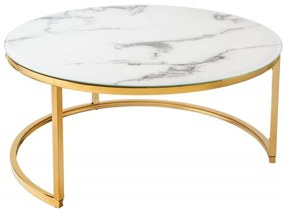 Konferenčný stolík Elegance 80cm mramorový vzhľad biely, zlatý rám