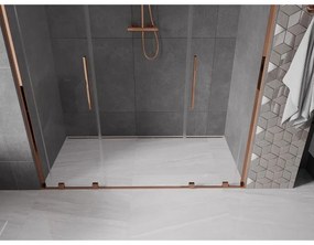 Mexen Velar L Duo, posuvné sprchové dvere do otvoru 200 cm, 8mm číre sklo, ružové zlato, 871-200-003-02-60