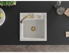 Mexen Vito, 1-komorový granitový drez 490x520x210 mm a drezová batéria Elia, biela, 6503-20-670101-50