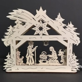 AMADEA Drevený svietiaci portál s motívom betlehema, 28 cm