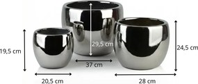 Sada 3 ks keramických květináčů NEVA SILVER XIII stříbrná