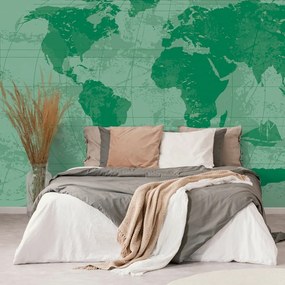 Samolepiaca tapeta rustikálna mapa sveta v zelenej farbe - 150x100