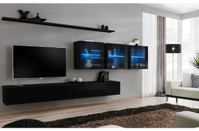 Obývacia stena Switch XVII Sklo +LED čierna
