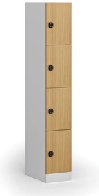 Šatníková skrinka s úložnými boxmi, 4 boxy, 1850 x 300 x 500 mm, demont, kódový zámok, laminované dvere, buk