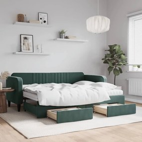 Rozkladacia denná posteľ s matracmi tmavozelená 80x200 cm zamat 3197130