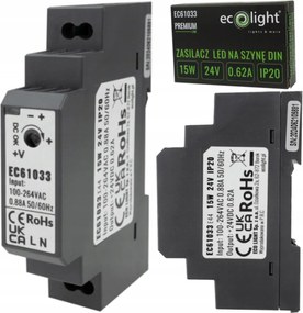 BERGE Napájanie na DIN lištu - 24V 15W 0,62A pre IP20 PREMIUM LED pásik