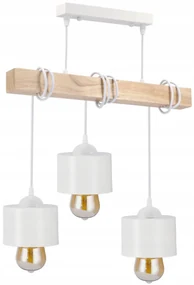 BERGE LED závesné stropné svietidlo, drevený trám, 3xE27, kovový kelímok - biely