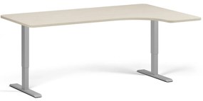 Výškovo nastaviteľný stôl, 180x120 cm, 2 motory, L/P, sivá podnož, breza