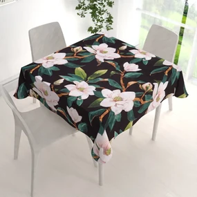 Biante Bavlnený štvorcový obrus Sandra SA-300 Kvety magnólie na čiernom 70x70 cm