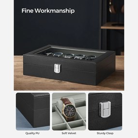 Box na hodinky s 12 priehradkami a zamatovou podšívkou, čierny